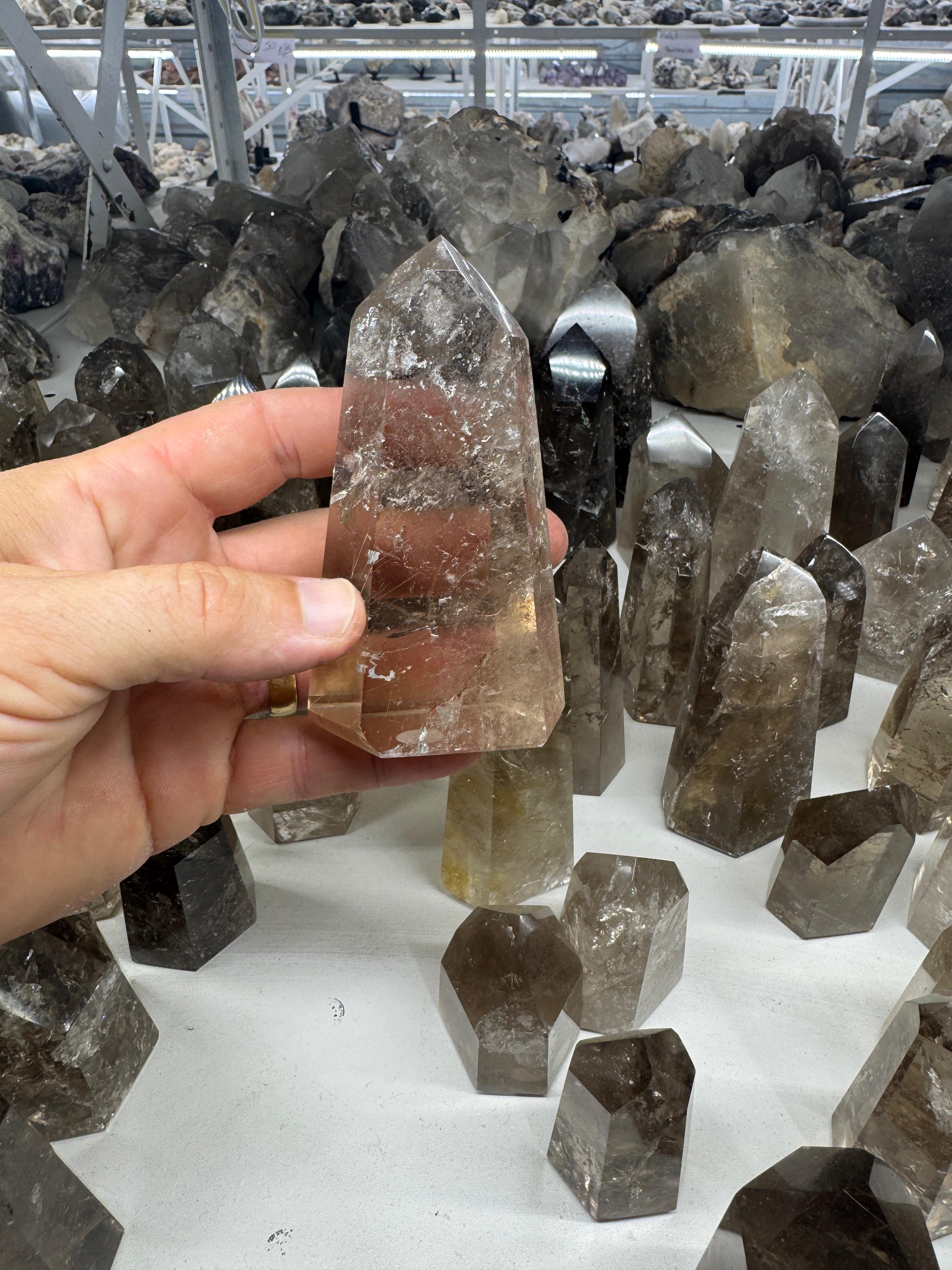 Smoky Quartz Tower with Rutile