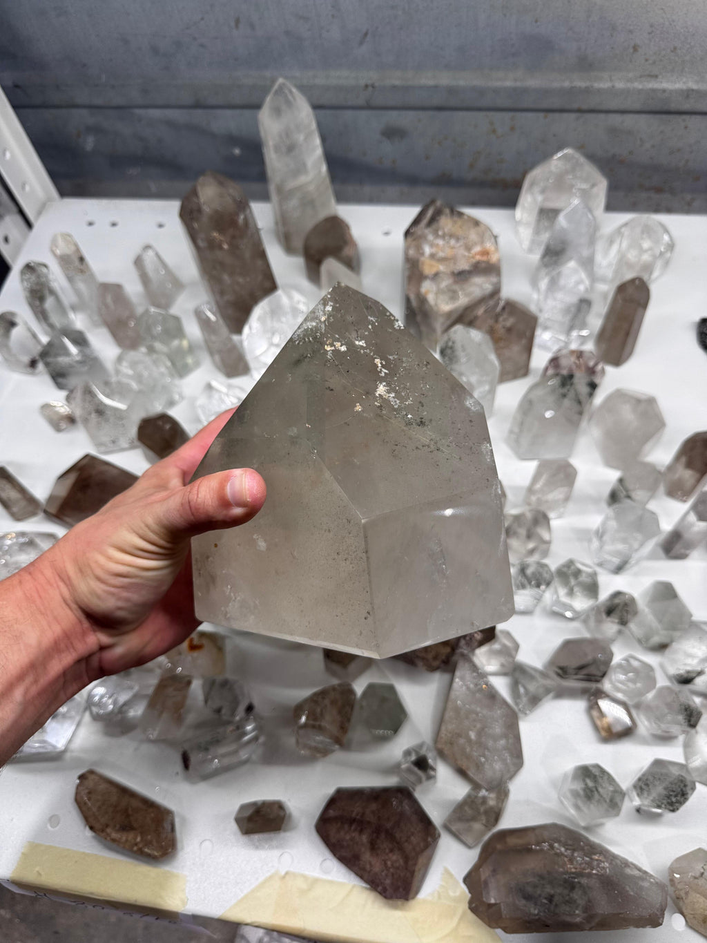 Chlorite and Lodolite Crystal Quartz Towers (Clear and Smoky)