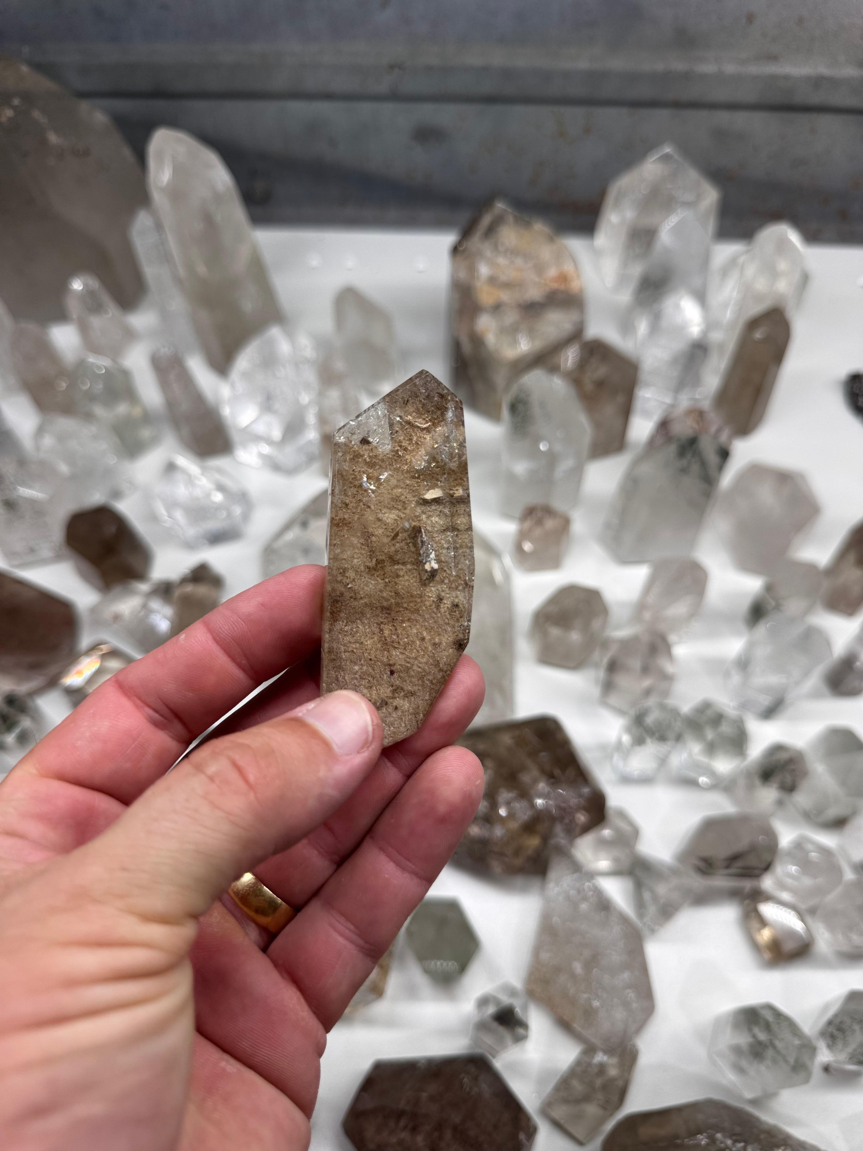 Chlorite and Lodolite Crystal Quartz Towers (Clear and Smoky)