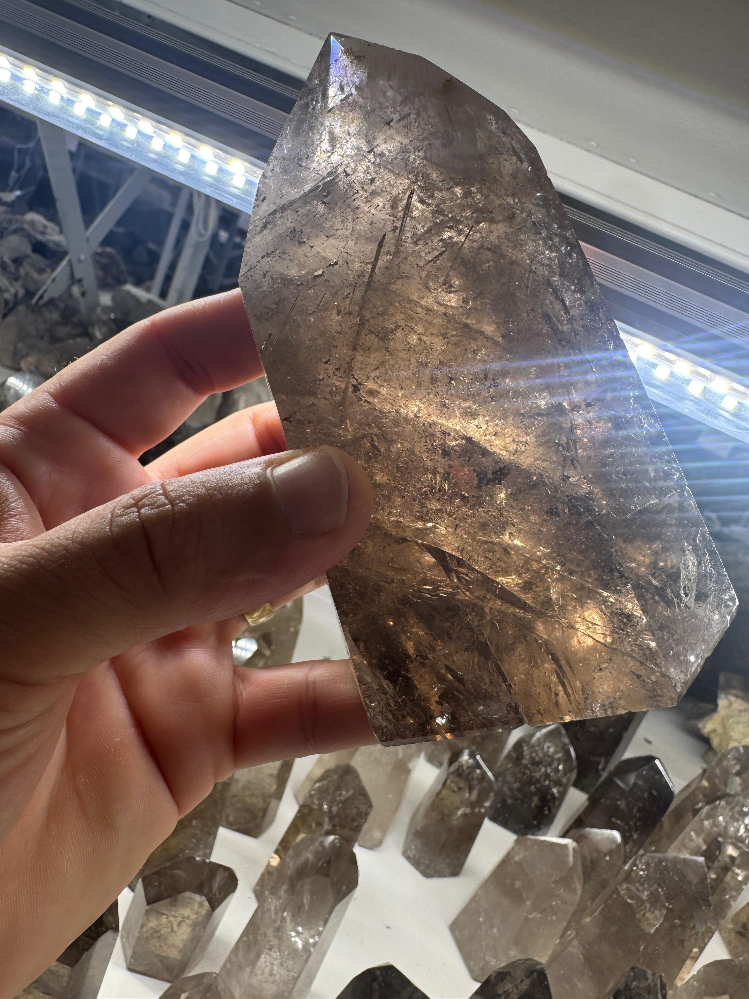 Smoky Quartz Tower with Rutile