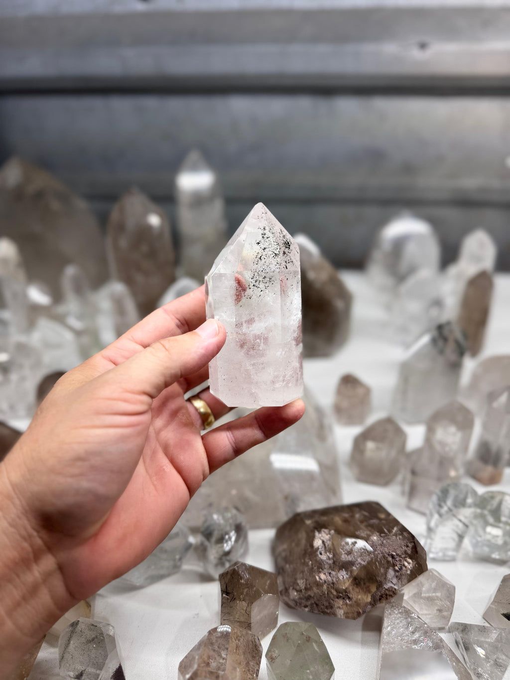 Chlorite and Lodolite Crystal Quartz Towers (Clear and Smoky)