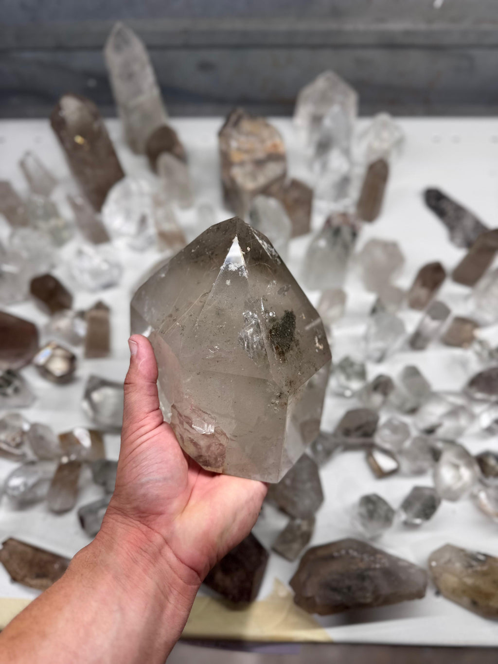 Chlorite and Lodolite Crystal Quartz Towers (Clear and Smoky)