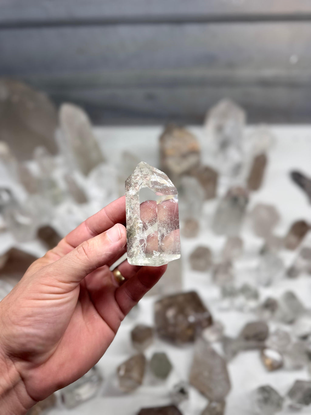 Chlorite and Lodolite Crystal Quartz Towers (Clear and Smoky)