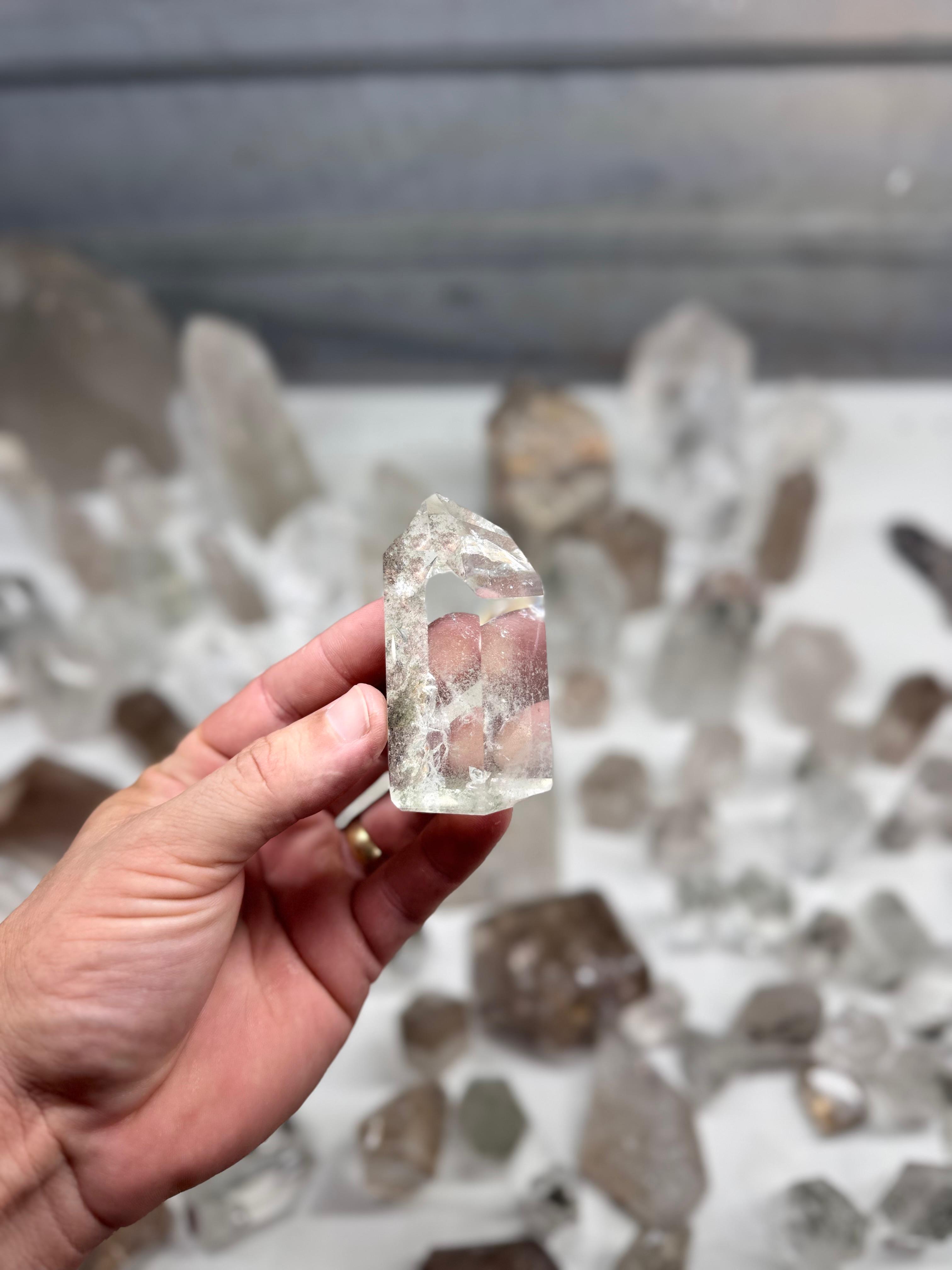 Chlorite and Lodolite Crystal Quartz Towers (Clear and Smoky)