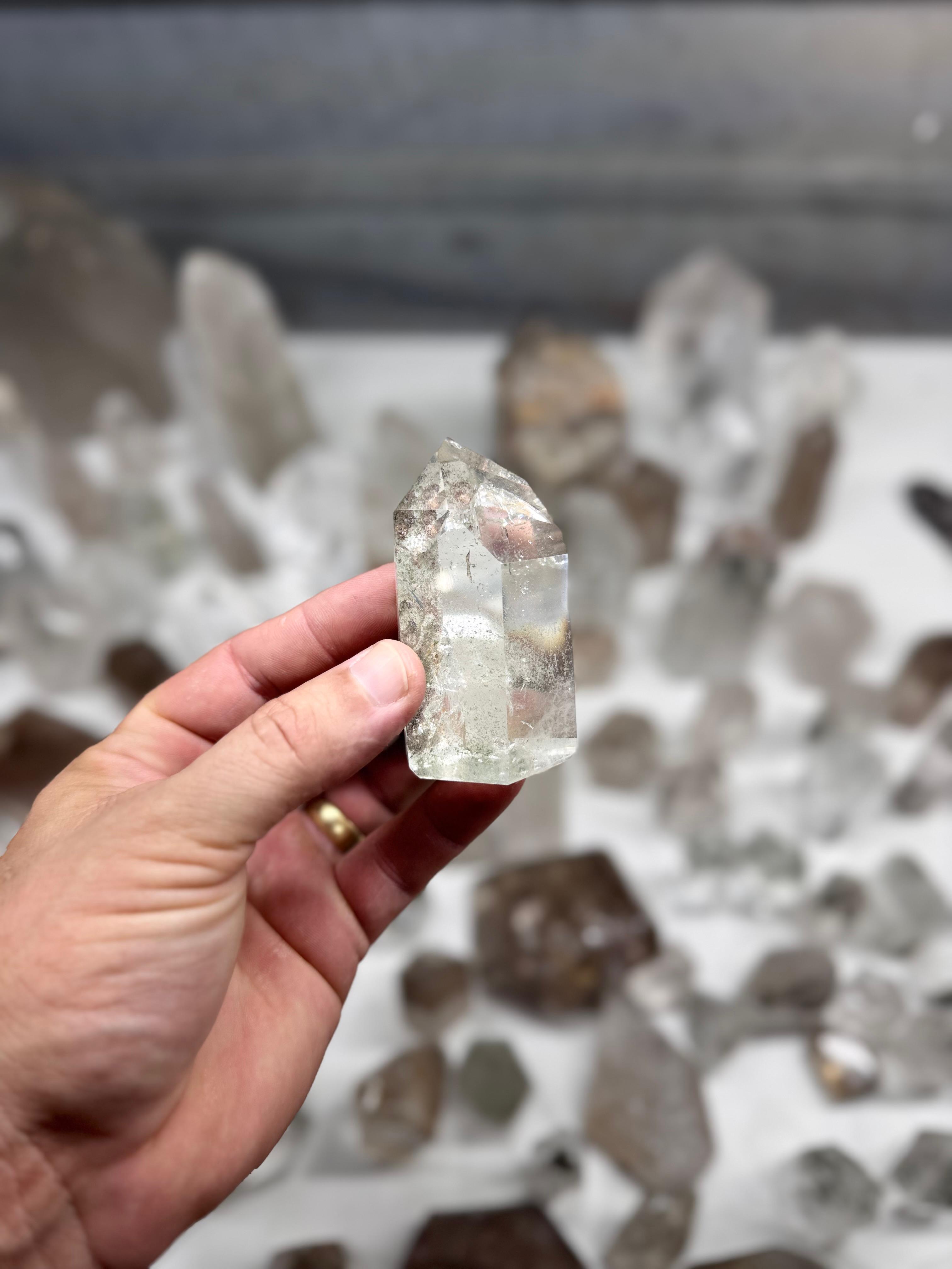 Chlorite and Lodolite Crystal Quartz Towers (Clear and Smoky)