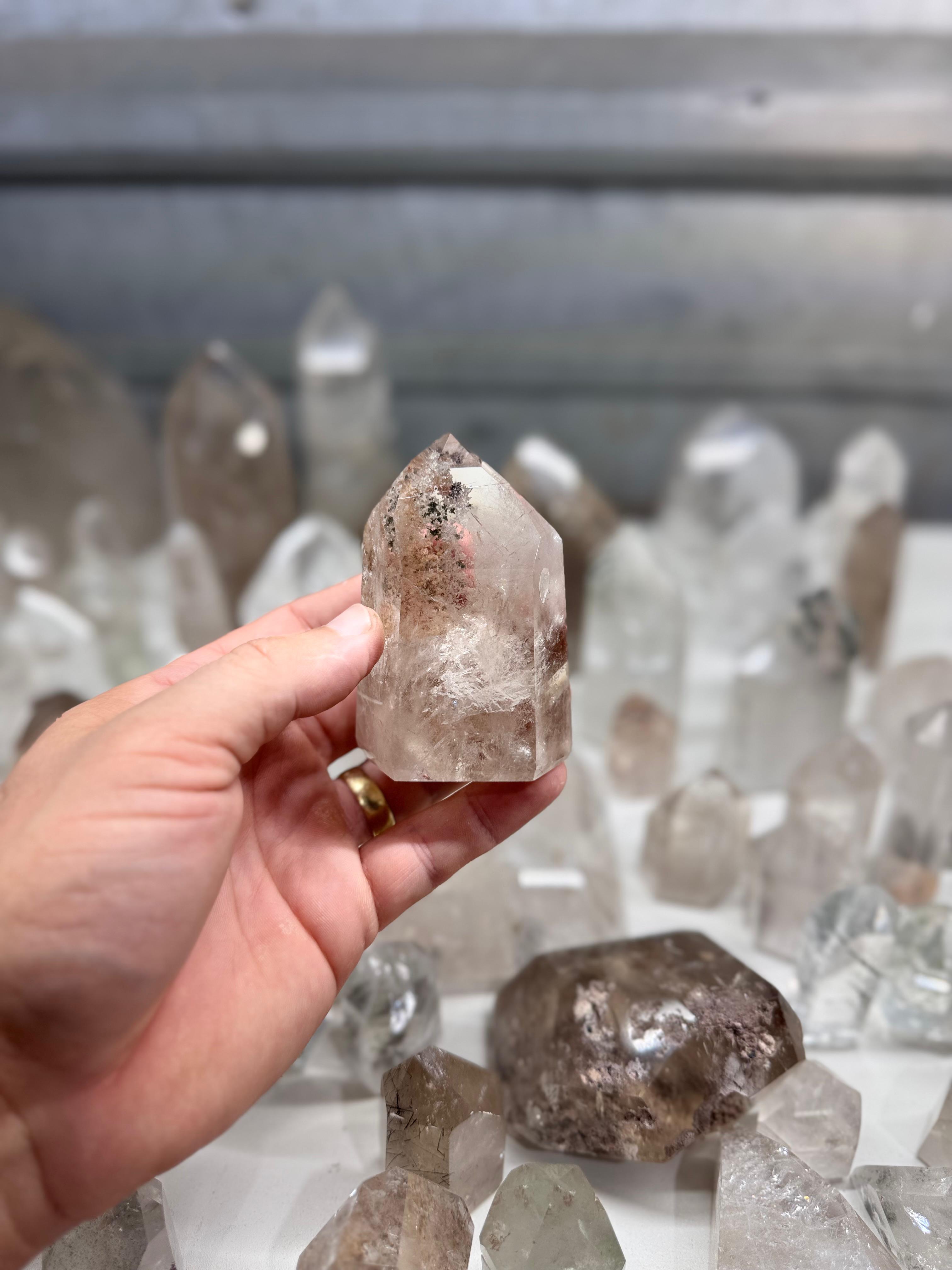 Chlorite and Lodolite Crystal Quartz Towers (Clear and Smoky)