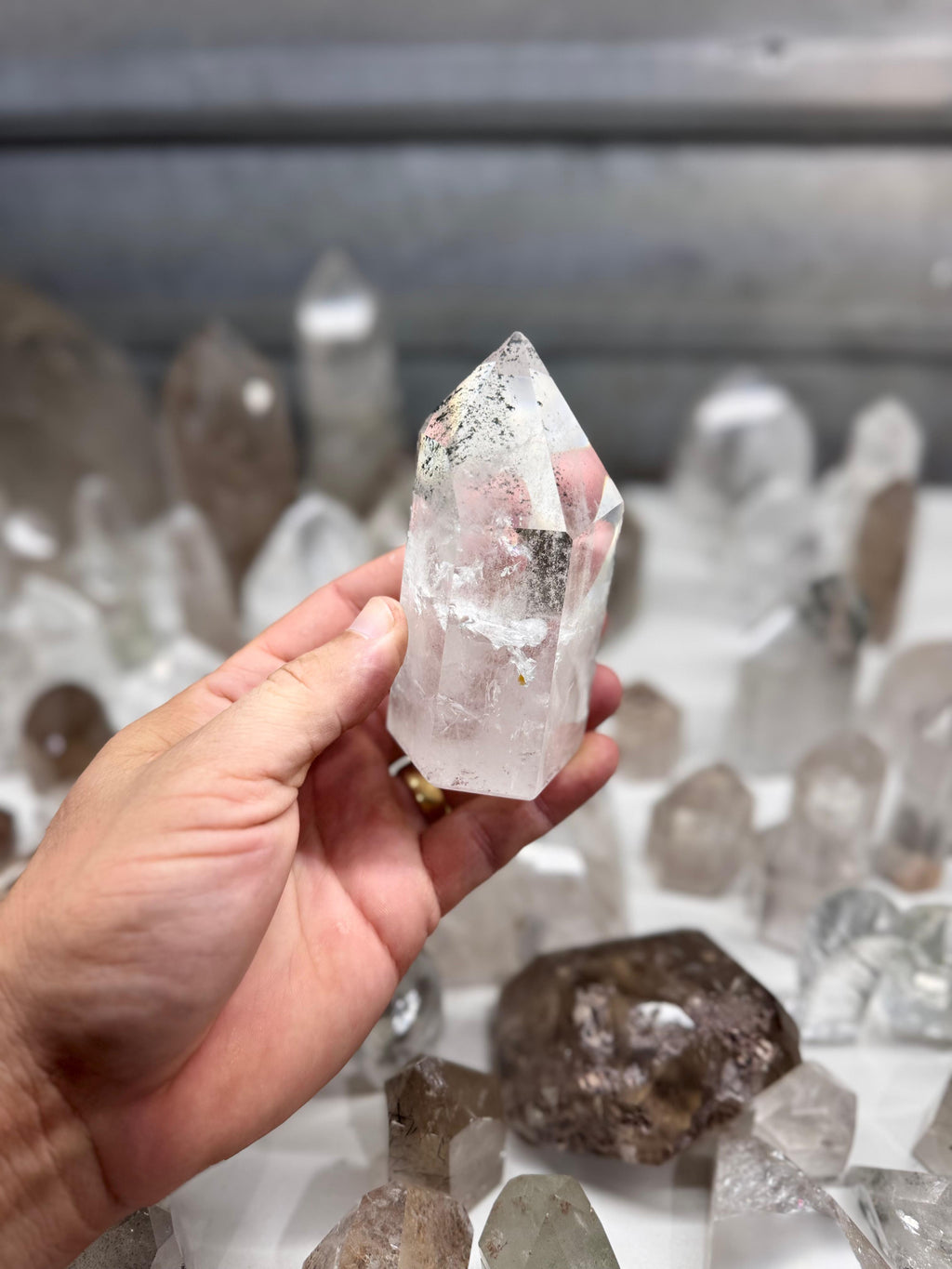 Chlorite and Lodolite Crystal Quartz Towers (Clear and Smoky)