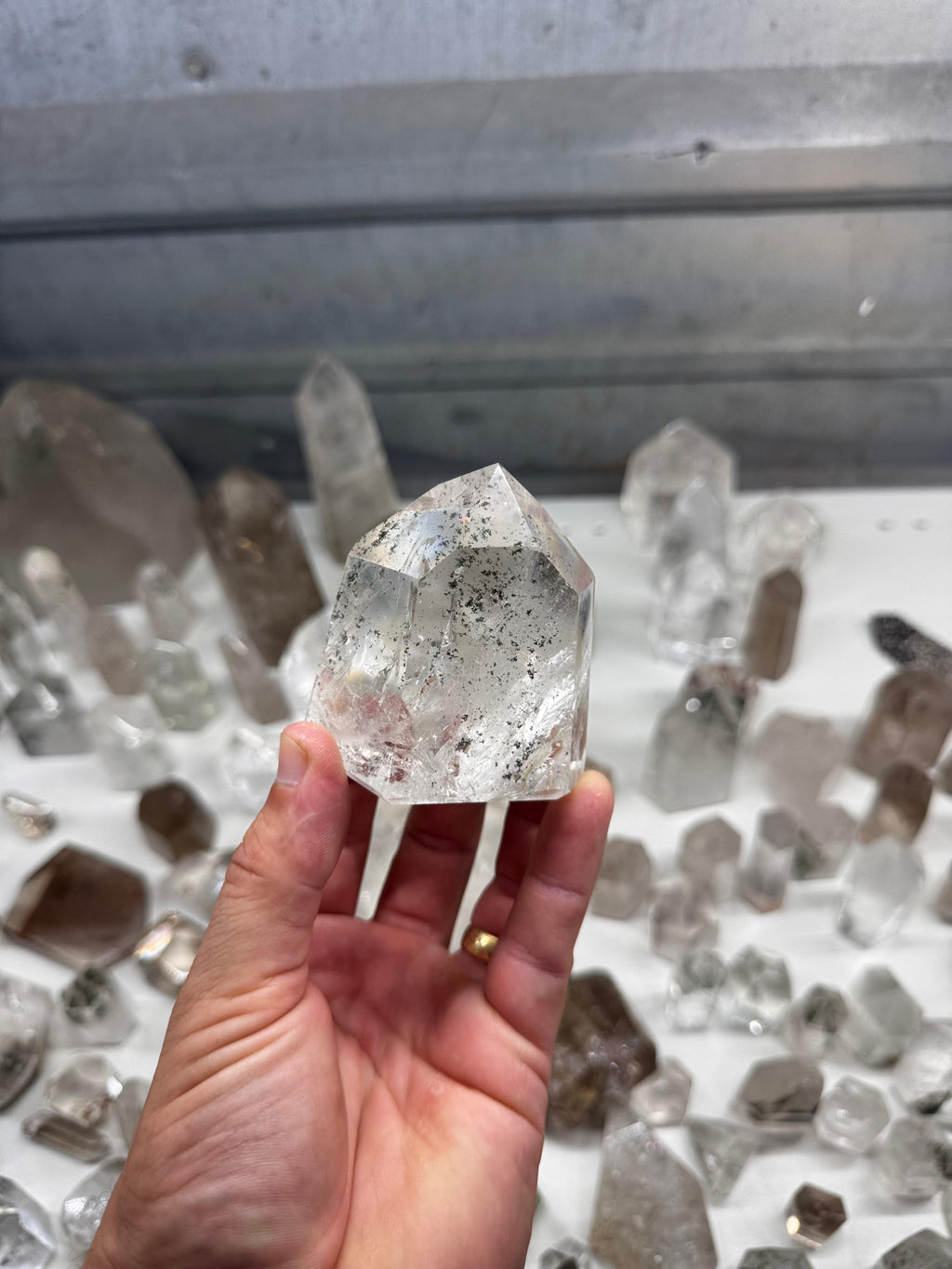 Chlorite and Lodolite Crystal Quartz Towers (Clear and Smoky)