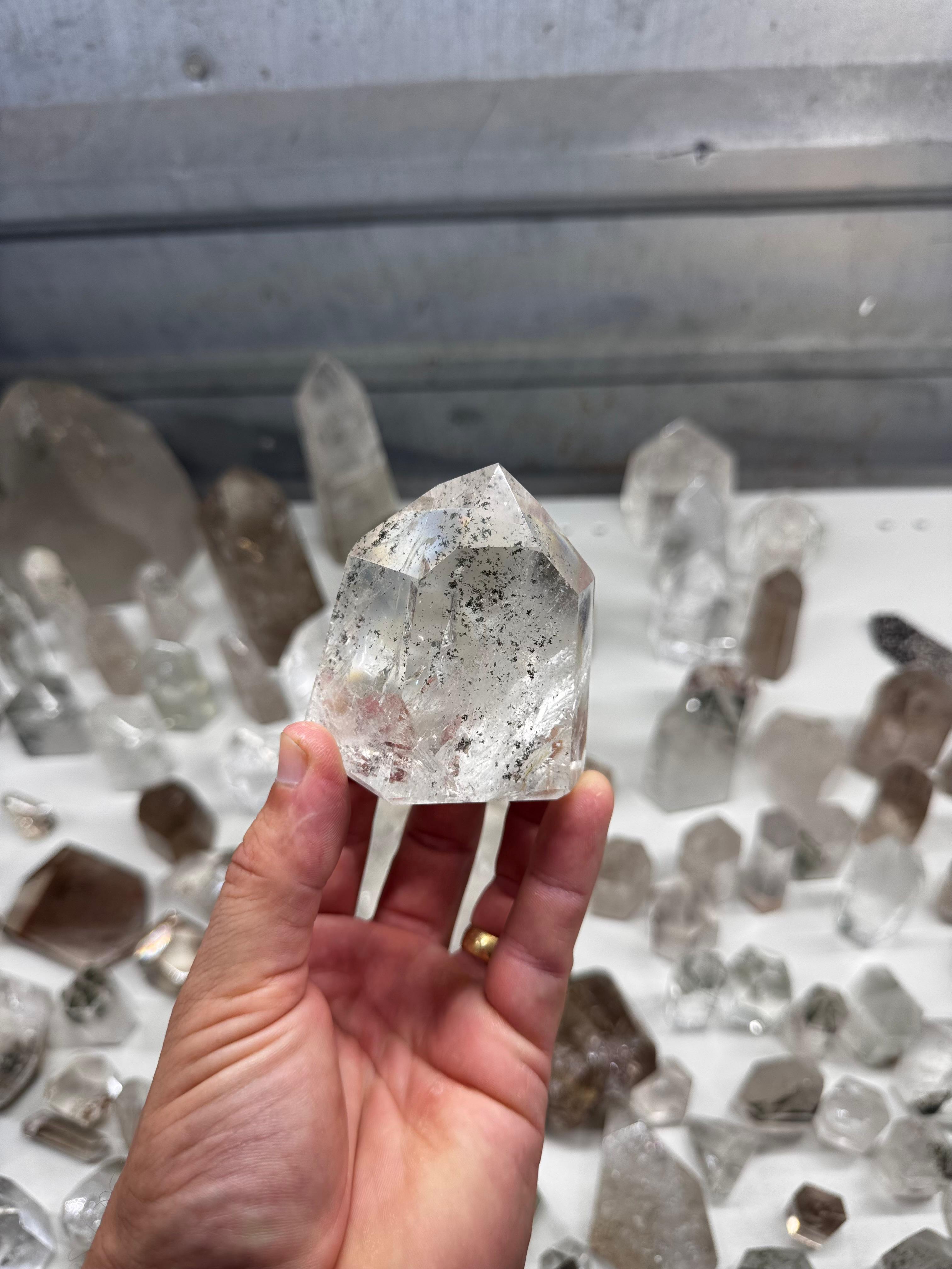Chlorite and Lodolite Crystal Quartz Towers (Clear and Smoky)