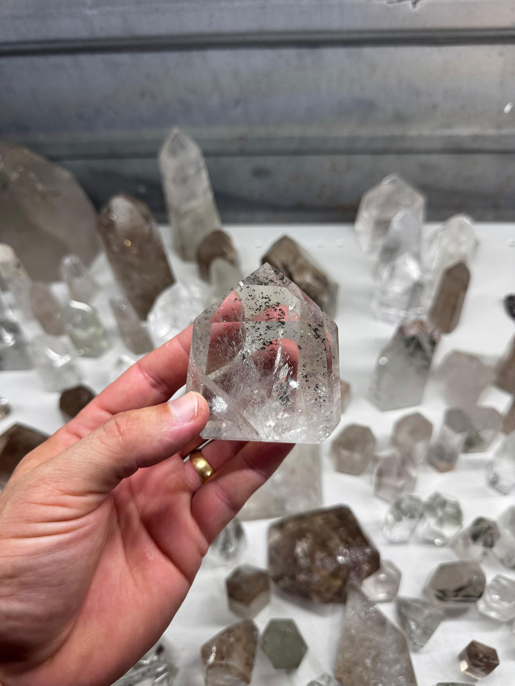Chlorite and Lodolite Crystal Quartz Towers (Clear and Smoky)