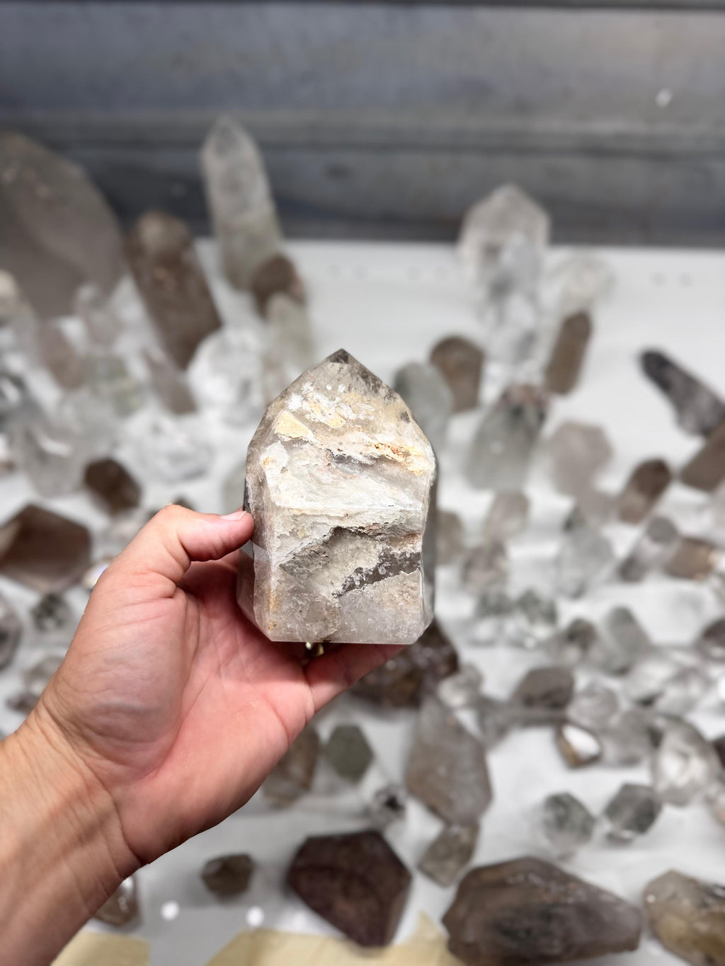 Chlorite and Lodolite Crystal Quartz Towers (Clear and Smoky)