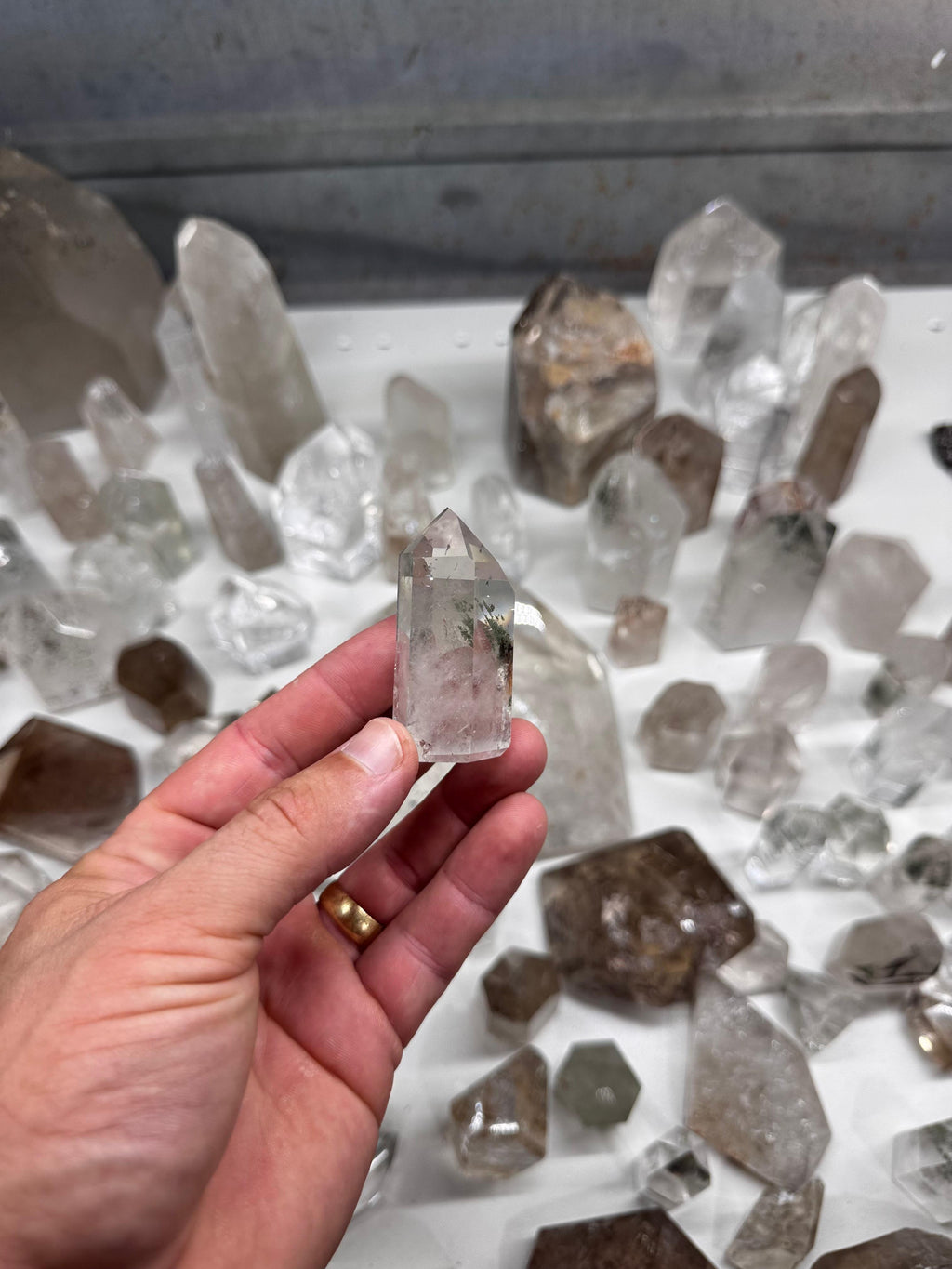 Chlorite and Lodolite Crystal Quartz Towers (Clear and Smoky)