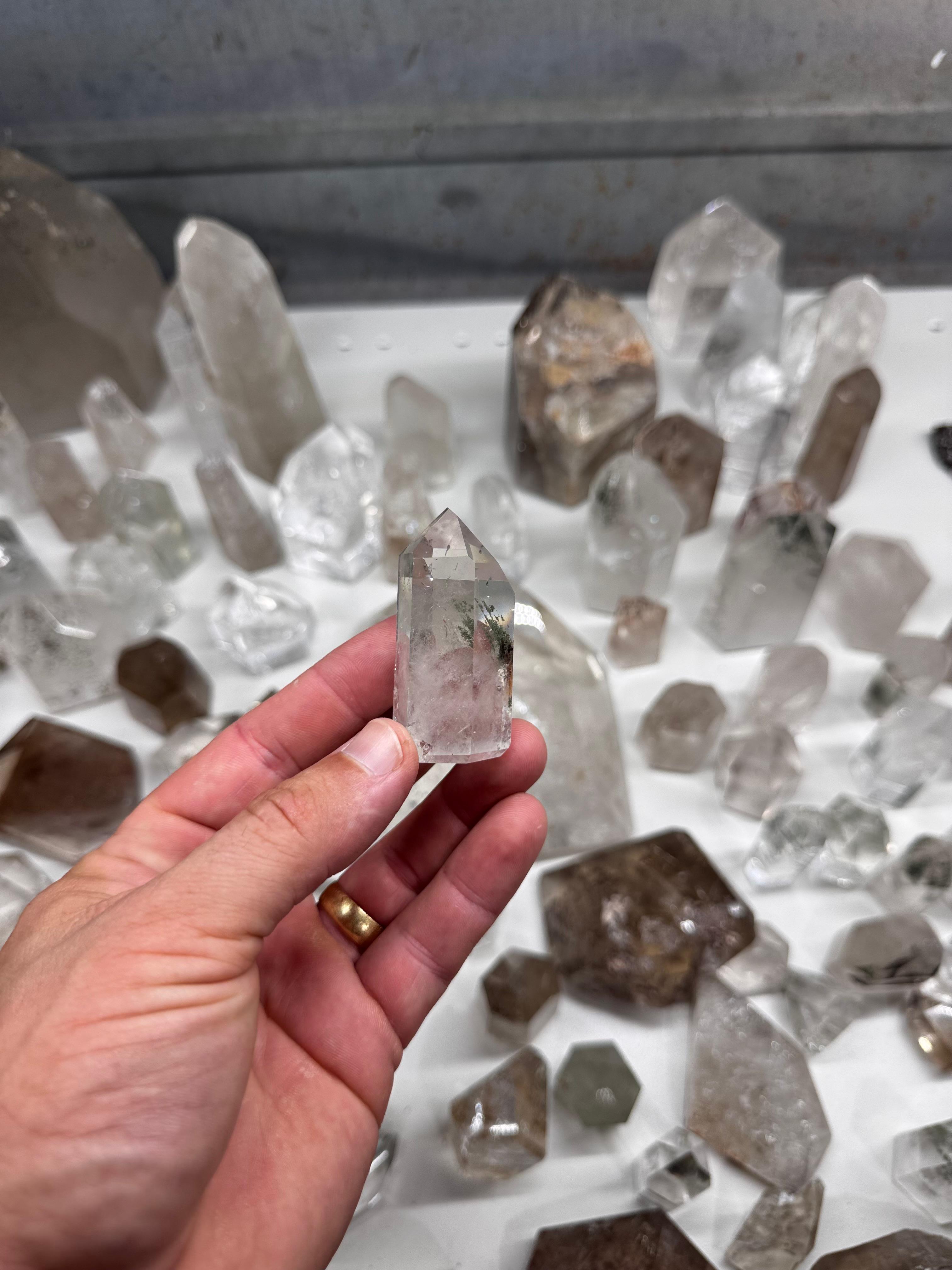 Chlorite and Lodolite Crystal Quartz Towers (Clear and Smoky)