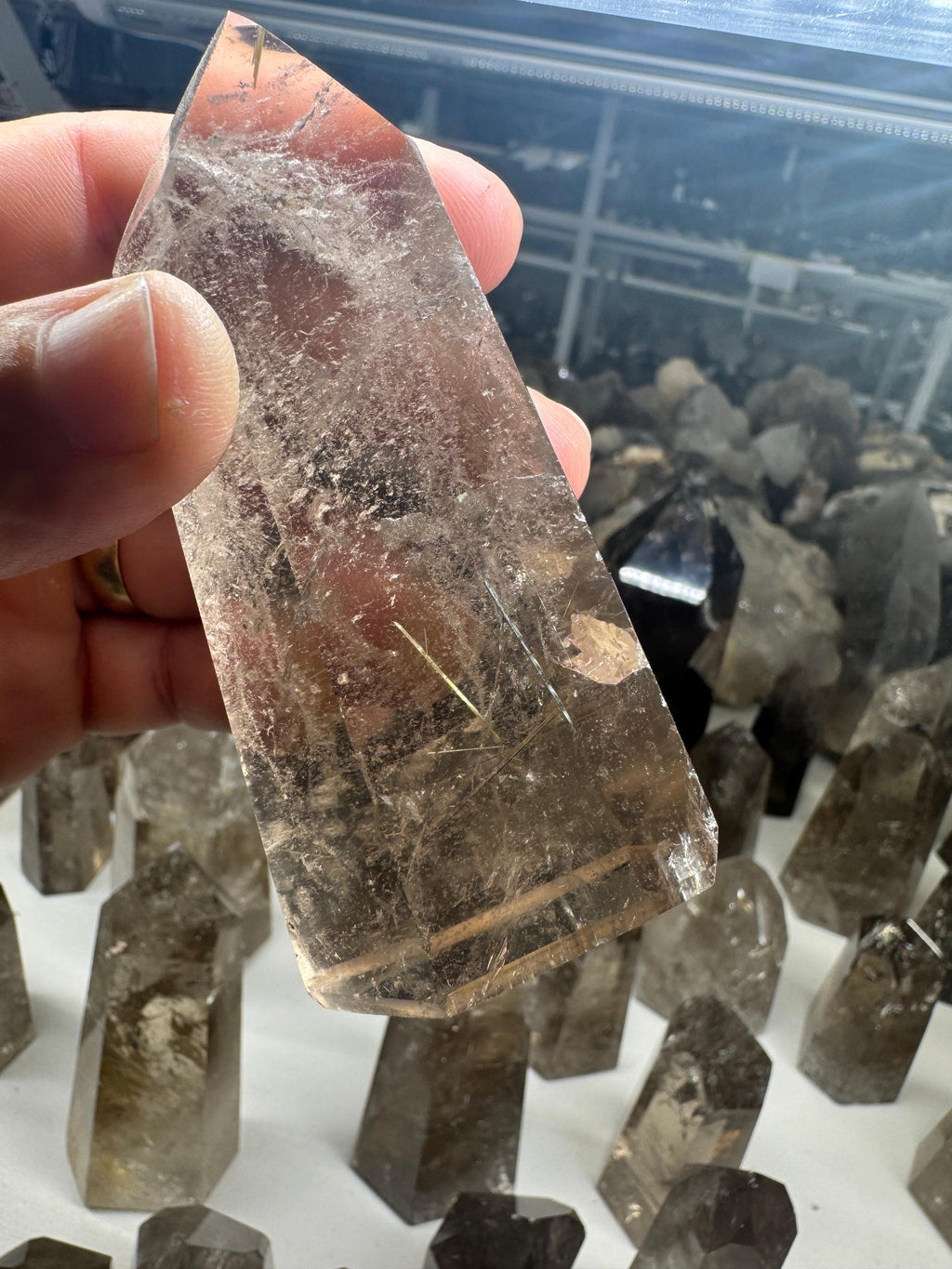Smoky Quartz Tower with Rutile