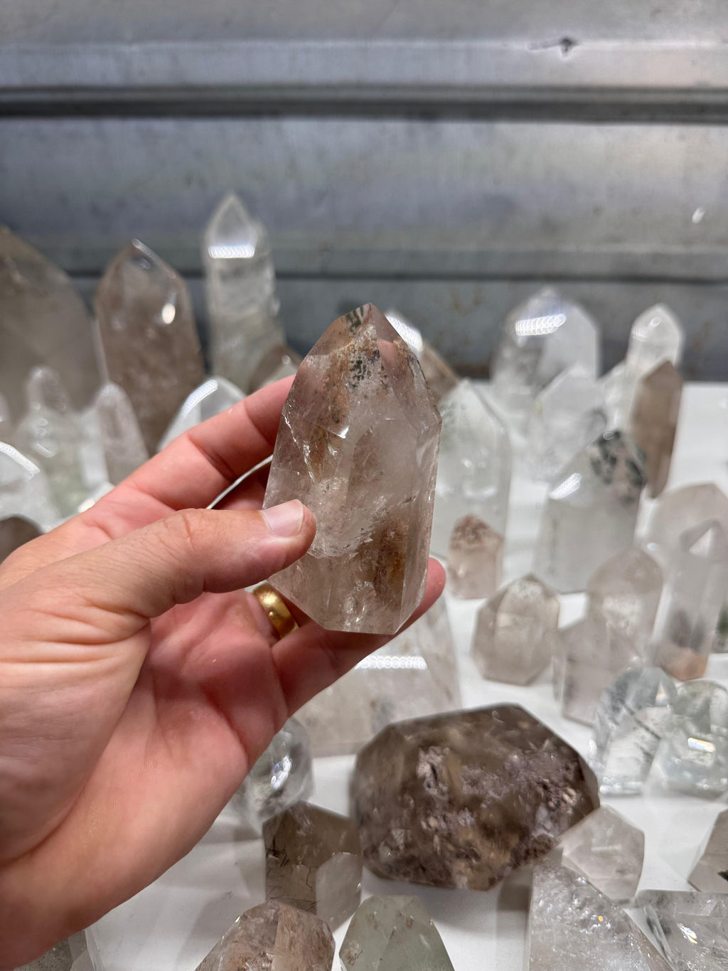 Chlorite and Lodolite Crystal Quartz Towers (Clear and Smoky)