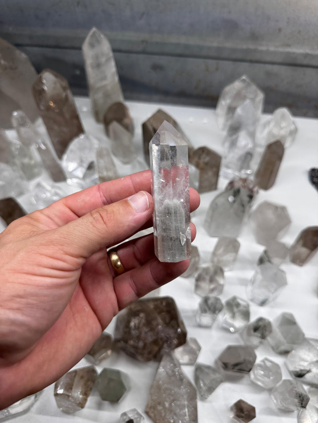 Chlorite and Lodolite Crystal Quartz Towers (Clear and Smoky)
