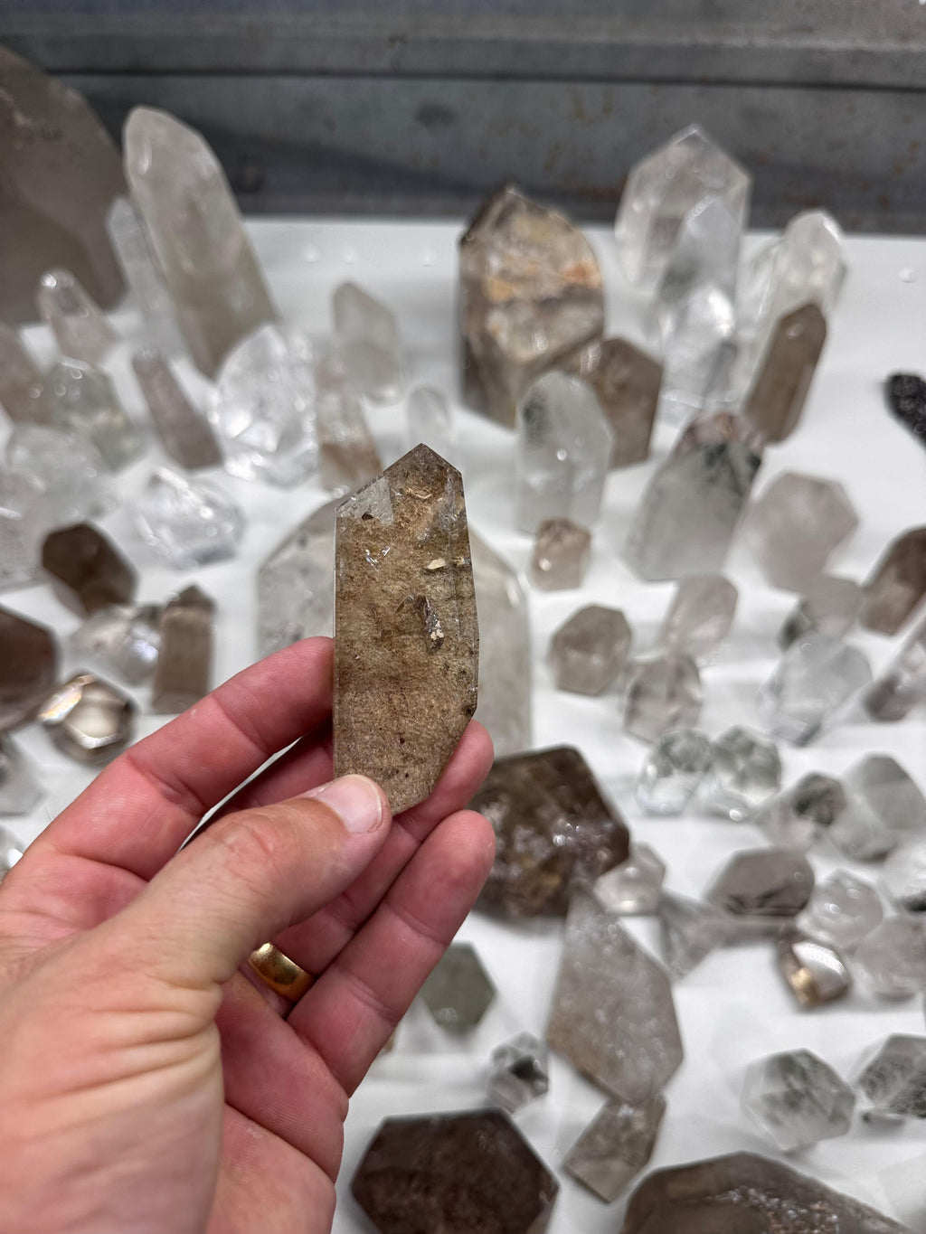 Chlorite and Lodolite Crystal Quartz Towers (Clear and Smoky)