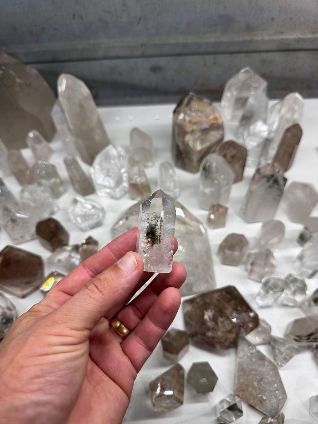 Chlorite and Lodolite Crystal Quartz Towers (Clear and Smoky)