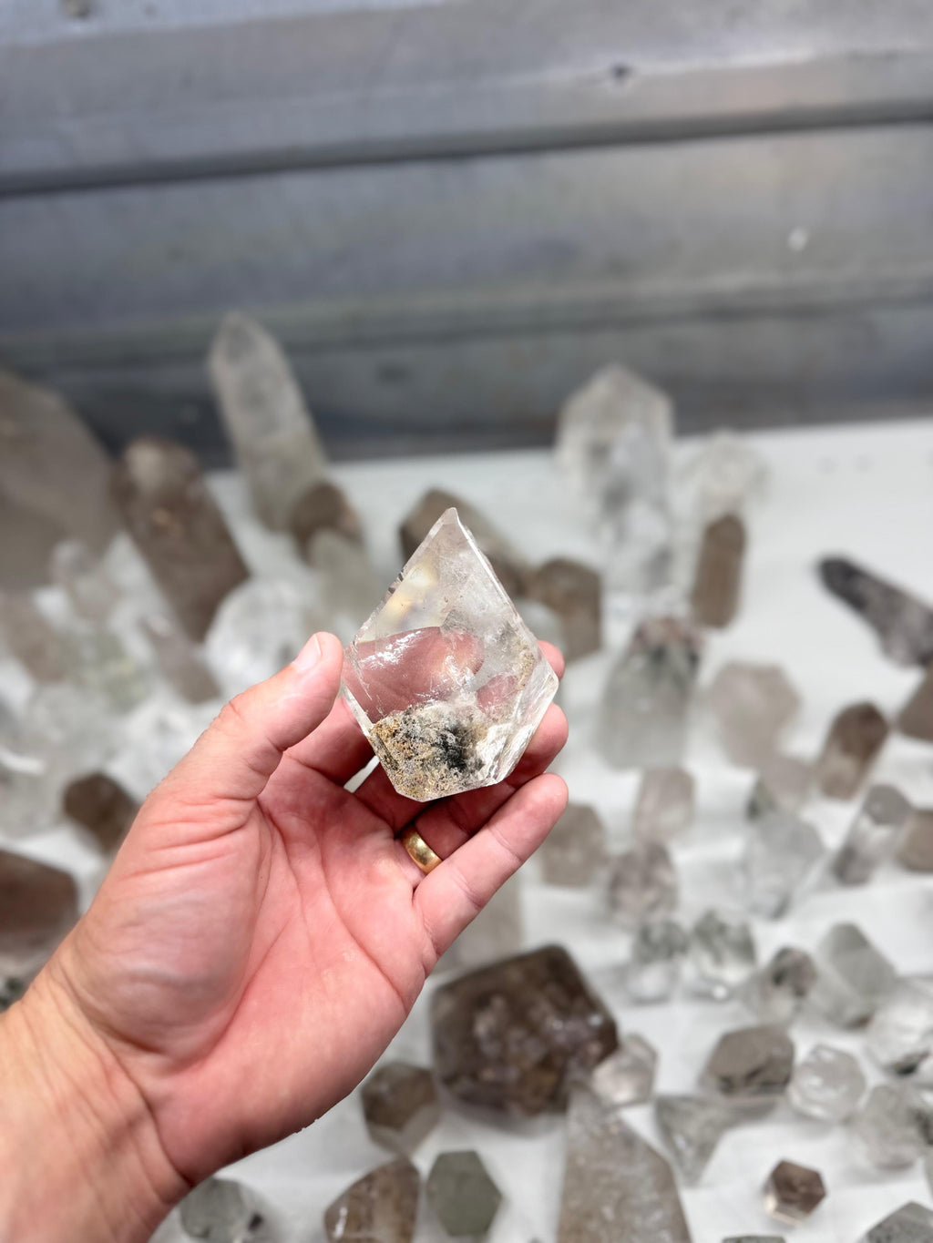 Chlorite and Lodolite Crystal Quartz Towers (Clear and Smoky)
