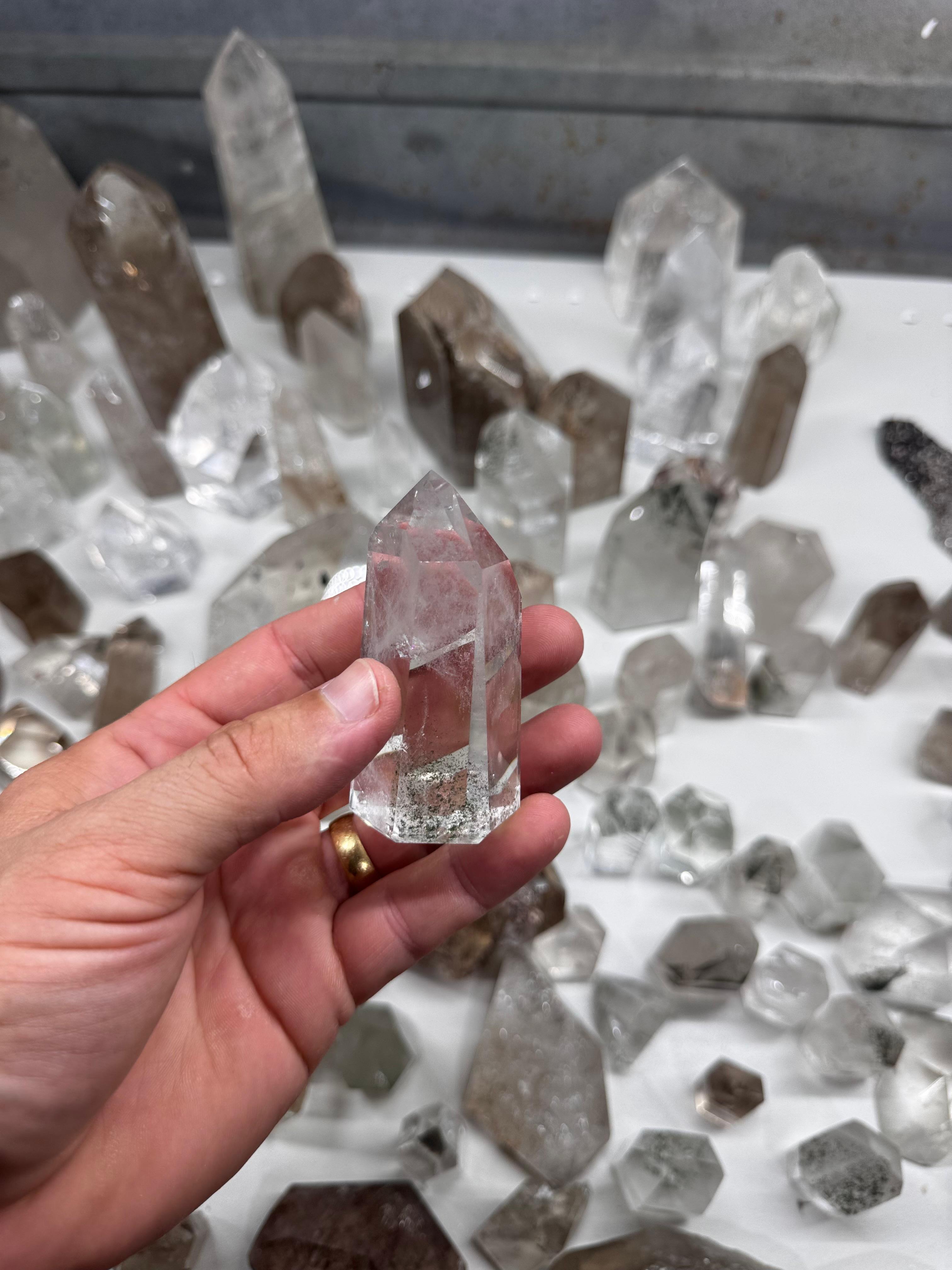 Chlorite and Lodolite Crystal Quartz Towers (Clear and Smoky)